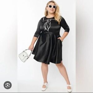 Unique Vintage NWT Black & Trompe Loeil Bow Tie Dress size large